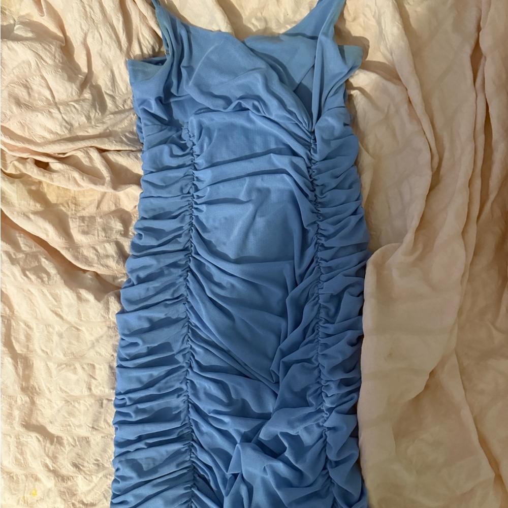 Lucy in the Sky Light Blue Ruched Mini Dress